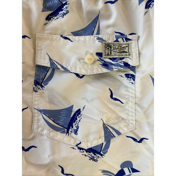 Polo Ralph Lauren Bear Swim Trunks Mens Sz 4XLT White Blue Sailing Board Short ￼ - Picture 7 of 10